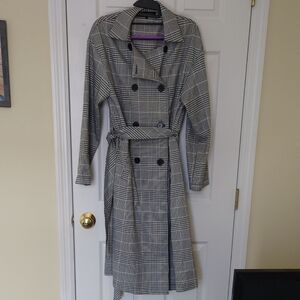 Women's Gray Plaid Trench Coat